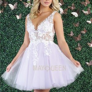 May Queen Lilac and White Lace Dress